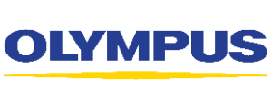 a blue and yellow logo Olympus