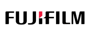 a black and red logo Fujifilm