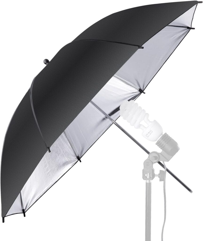 Modificador de Iluminación Neewer Paraguas reflector Negro y Plata de 84cm